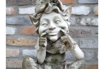 Smiling Garden elf Statue – Rustic Stone Effect Ornament (49cm)