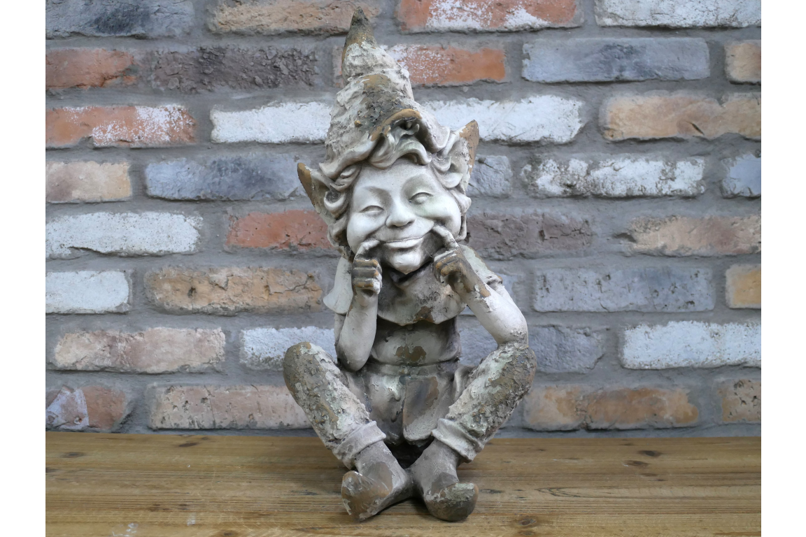 Smiling Garden elf Statue – Rustic Stone Effect Ornament (49cm)