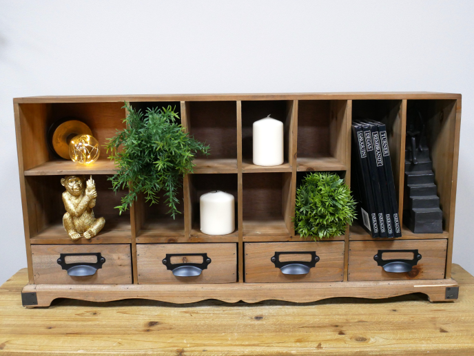 Rustic Wooden Storage Shelf Unit with Drawers & Cubby Compartments (82cm)
