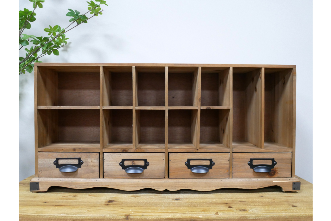 Rustic Wooden Storage Shelf Unit with Drawers & Cubby Compartments (82cm)