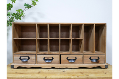 Rustic Wooden Storage Shelf Unit with Drawers & Cubby Compartments (82cm)