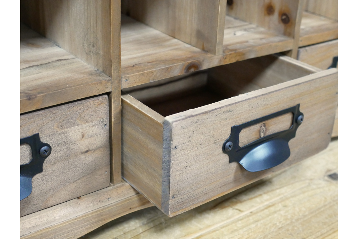 Rustic Wooden Storage Shelf Unit with Drawers & Cubby Compartments (82cm)