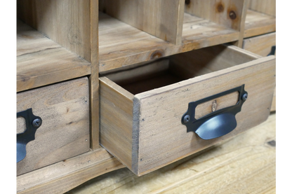 Rustic Wooden Storage Shelf Unit with Drawers & Cubby Compartments (82cm)