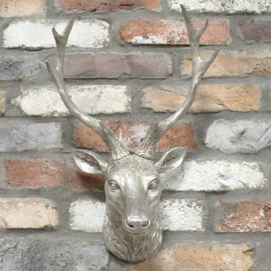 Silver Wall Stag Home Decor - Elegant Metal Stag Head for Wall Art and Home Decoration