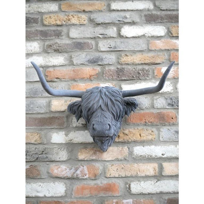 Grey Flocked Highland Cow Head Wall Ornament – Luxury Velvet Finish (46cm)