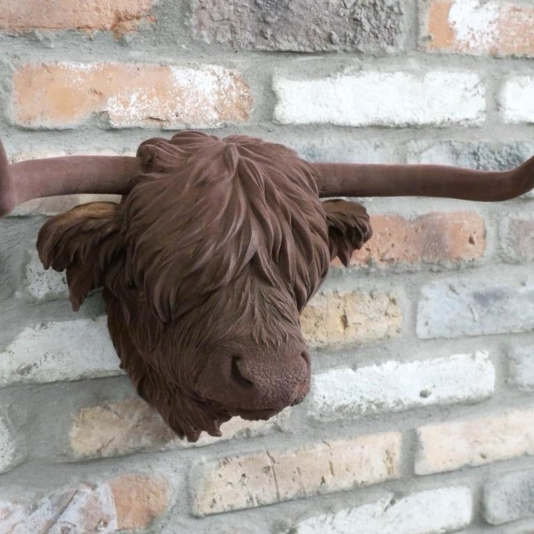 Brown Flocked Highland Cow Head Wall Ornament – Velvet Finish (46cm)