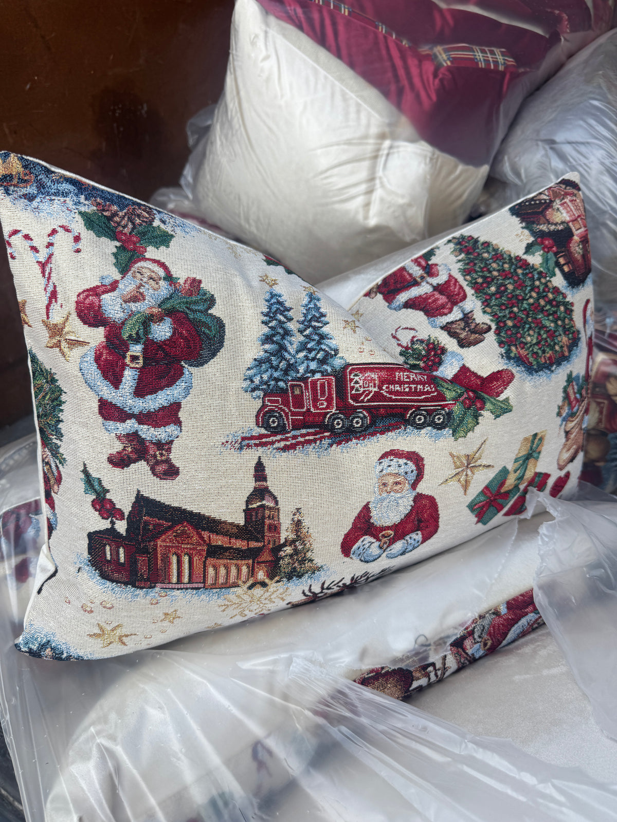 Christmas bolster tapestry 60 x 40cm feather filled