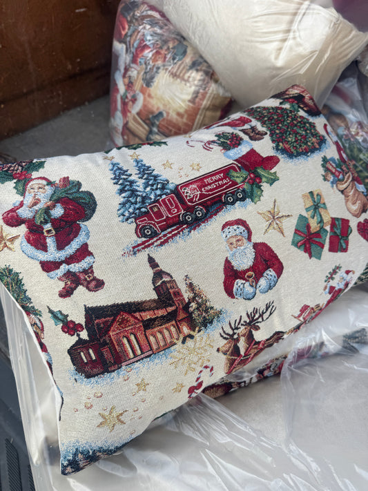 Christmas bolster tapestry 60 x 40cm feather filled