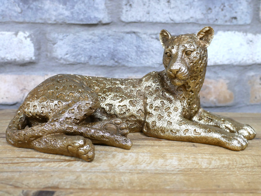 Gold Laying Down Leopard Statue for Home Decor and Ornaments