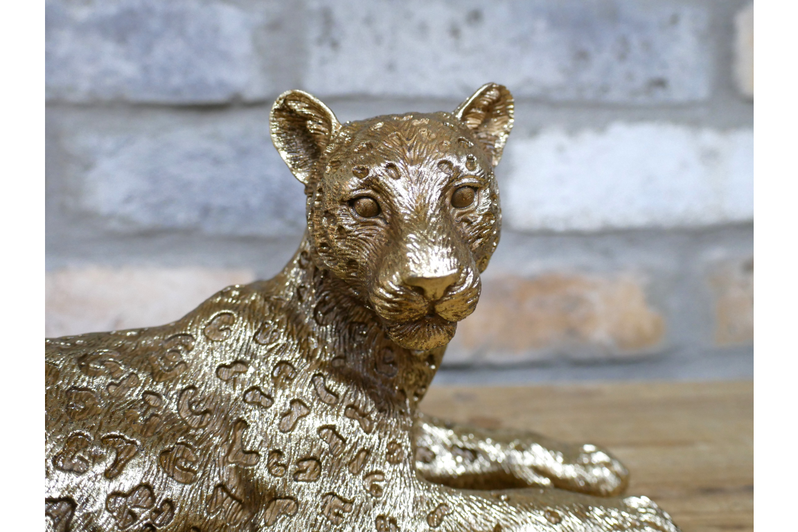 Gold Laying Down Leopard Statue for Home Decor and Ornaments