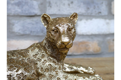 Gold Laying Down Leopard Statue for Home Decor and Ornaments