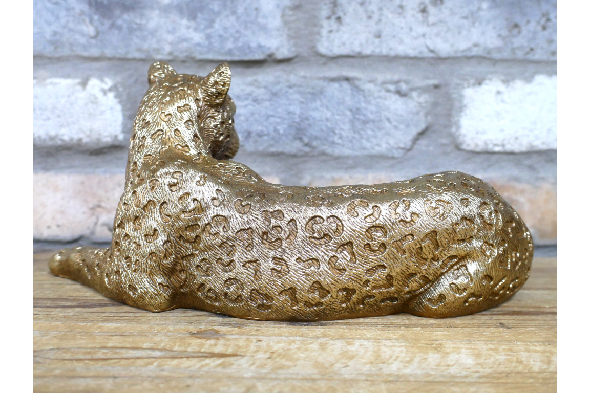 Gold Laying Down Leopard Statue for Home Decor and Ornaments
