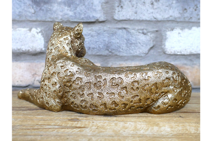 Gold Laying Down Leopard Statue for Home Decor and Ornaments