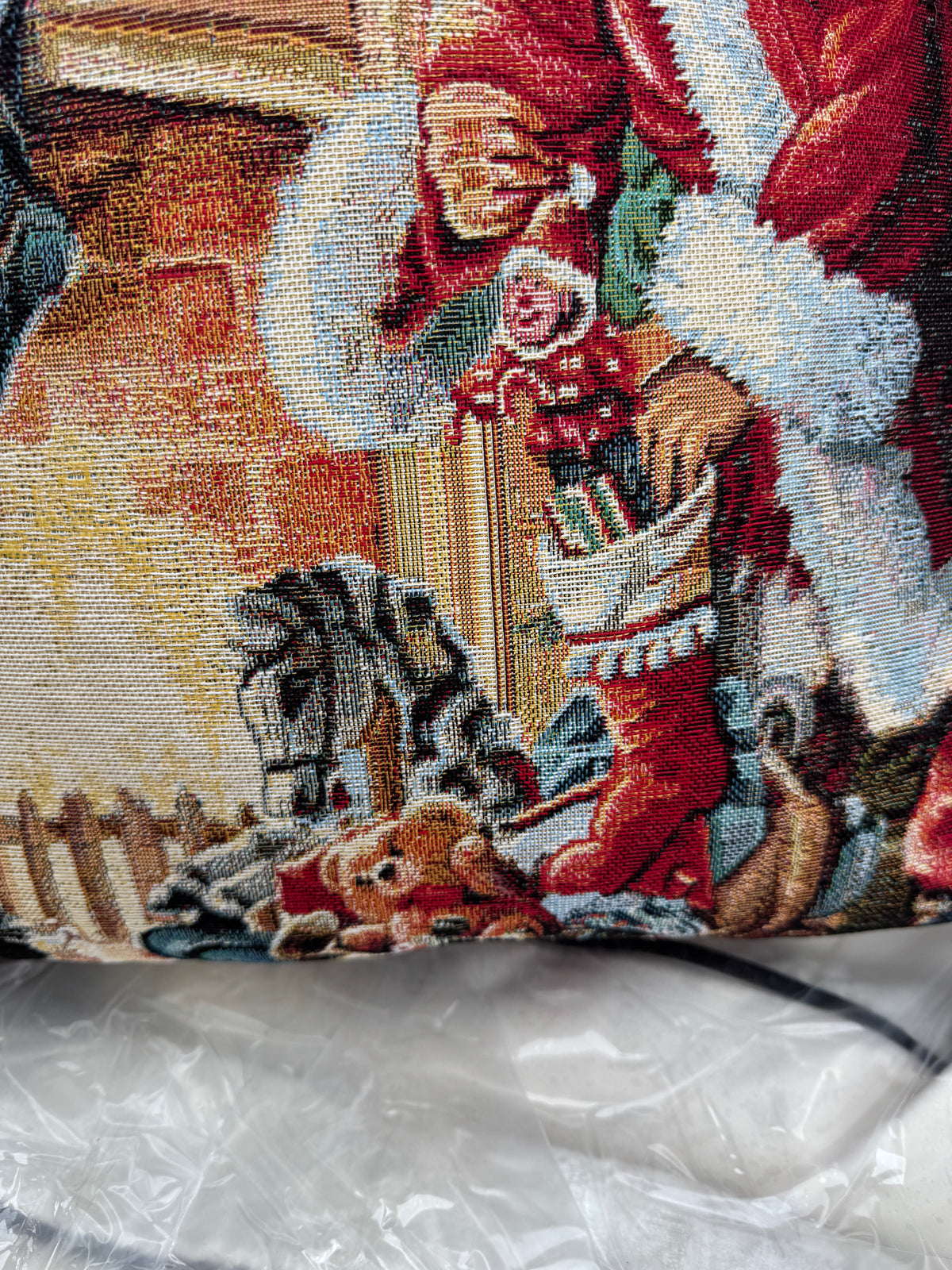 Santa by the fireplace tapestry cushion 50 x 50cm feather filled