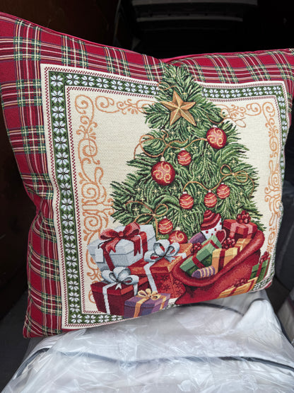 60 x 60 tapestry Xmas tree with present sack  feather filled