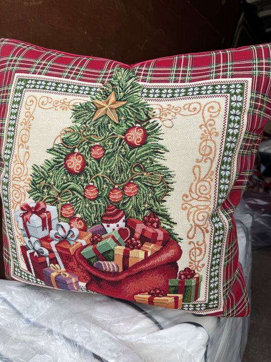 60 x 60 tapestry Xmas tree with present sack  feather filled