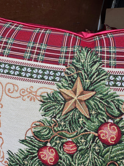 60 x 60 tapestry Xmas tree with present sack  feather filled