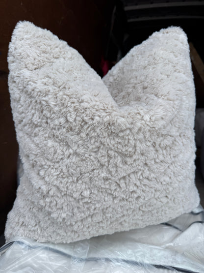 Stone /beige /taupe faux fur cushions feather filled 50 x 50cm