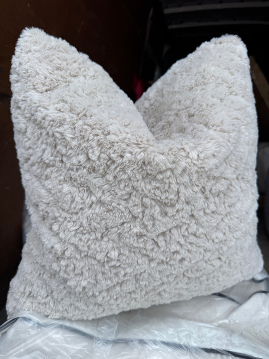 Stone /beige /taupe faux fur cushions feather filled 50 x 50cm