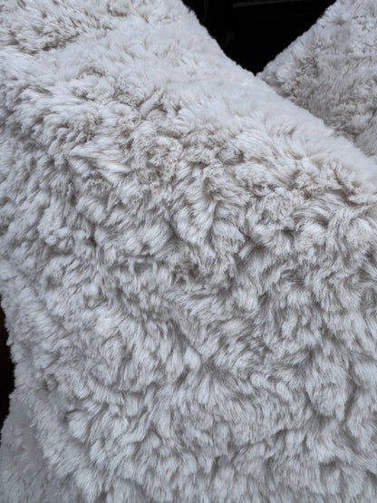 Stone /beige /taupe faux fur cushions feather filled 50 x 50cm
