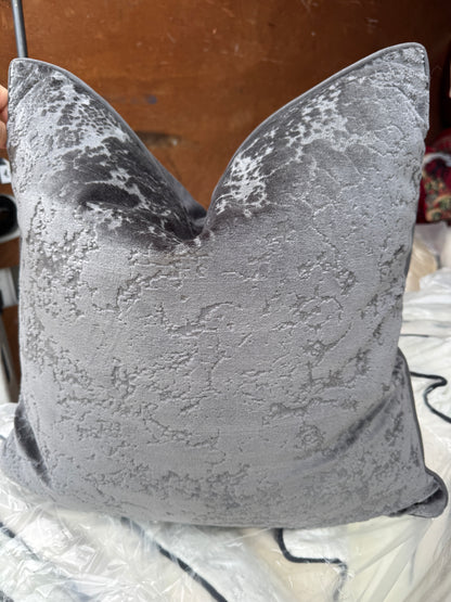Dark grey  abstract cushion 50 x 50cm black piped edge feather filled