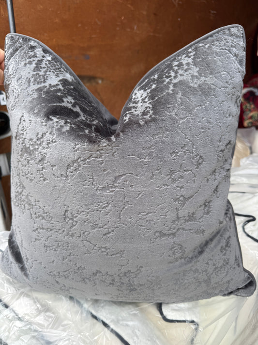 Dark grey  abstract cushion 50 x 50cm black piped edge feather filled
