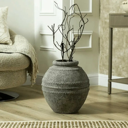 ANTIQUE DARK GREY TERRACOTTA POT - 40.5 CM