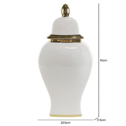 White And Gold Ceramic Ginger Jar With Lid 51cm