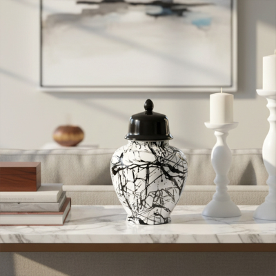 41cm Black and White Splash Ginger Jar