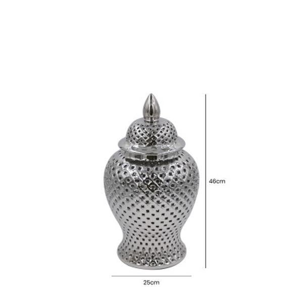 Large silver ceramic ginger jar decor