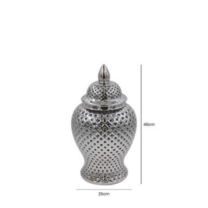 Large silver ceramic ginger jar decor