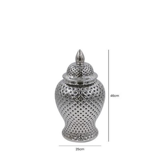 Large silver ceramic ginger jar decor