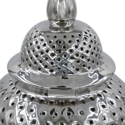 Large silver ceramic ginger jar decor