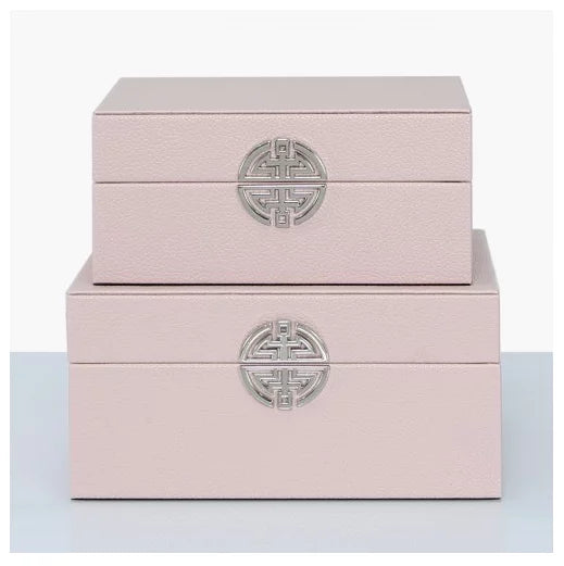 Luxury Blush Faux Leather Storage Boxes (Set of 2)