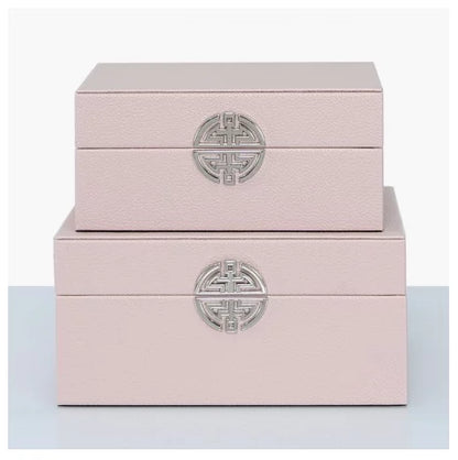 Luxury Blush Faux Leather Storage Boxes (Set of 2)