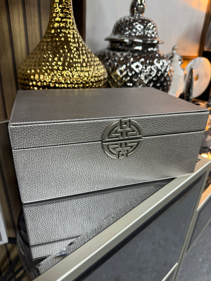 Pewter faux leather jewellery box
