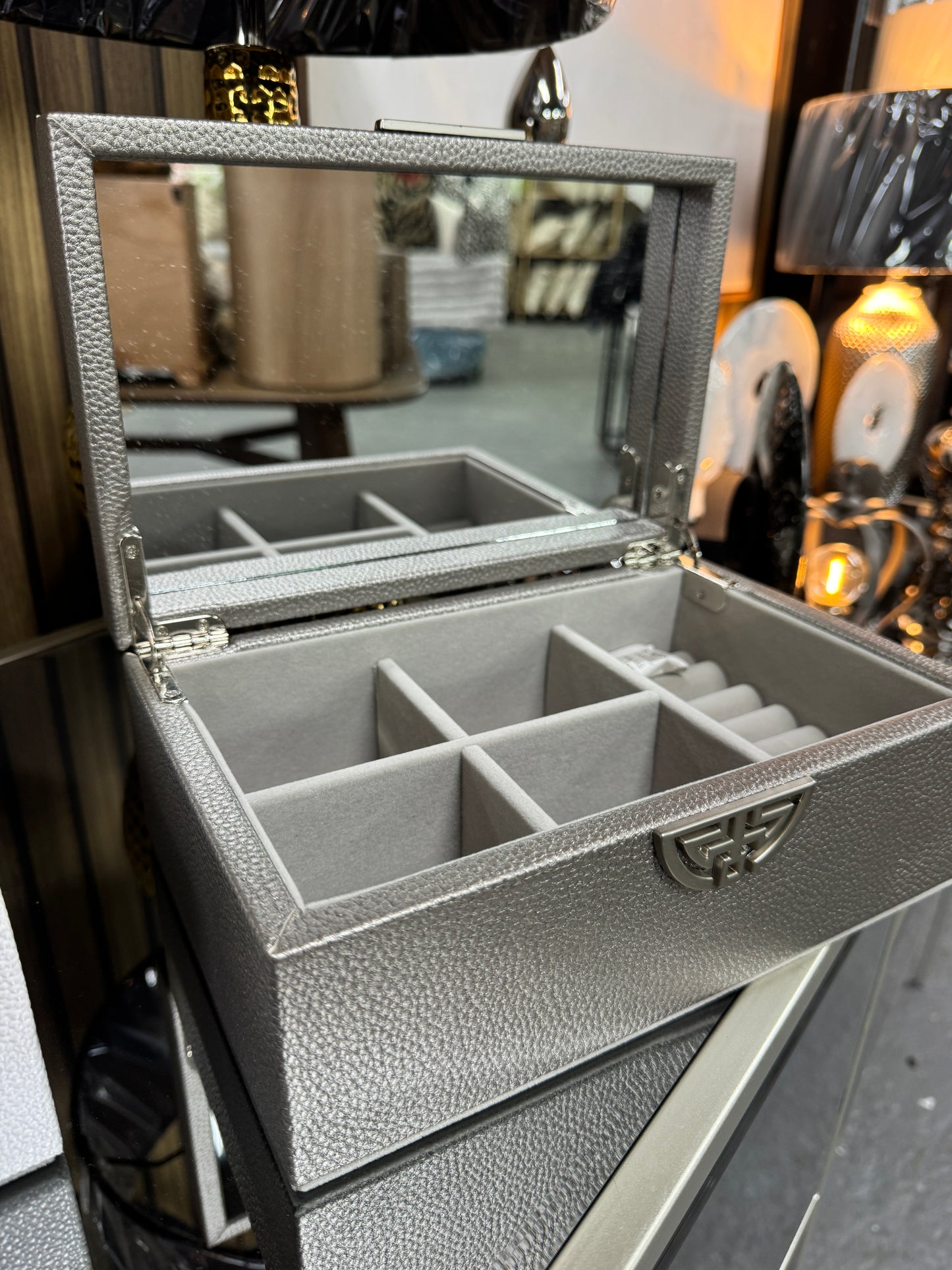 Pewter faux leather jewellery box