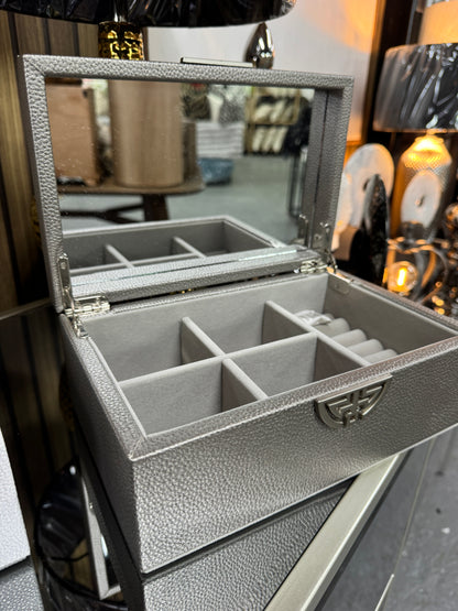 Pewter faux leather jewellery box