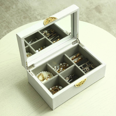 White faux leather jewellery box