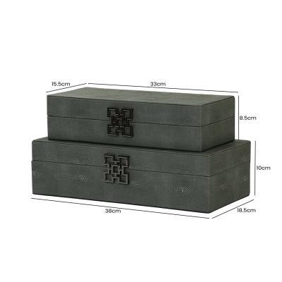 Set of 2 Grey Faux Litchi Jewellery Boxes with Gunmetal Handle