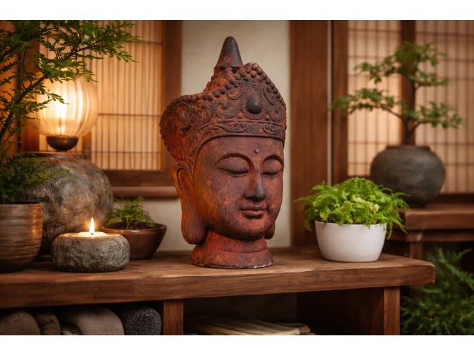 Antique Red Buddha Head Sculpture – 46cm