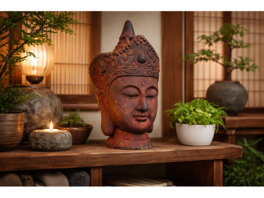 Antique Red Buddha Head Sculpture – 46cm