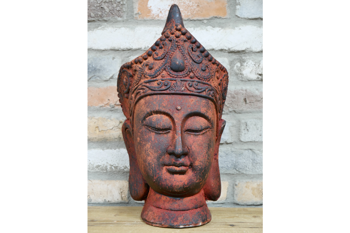 Antique Red Buddha Head Sculpture – 46cm