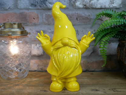 Bright Yellow Gnome Ornament with Raised Arms – 29cm