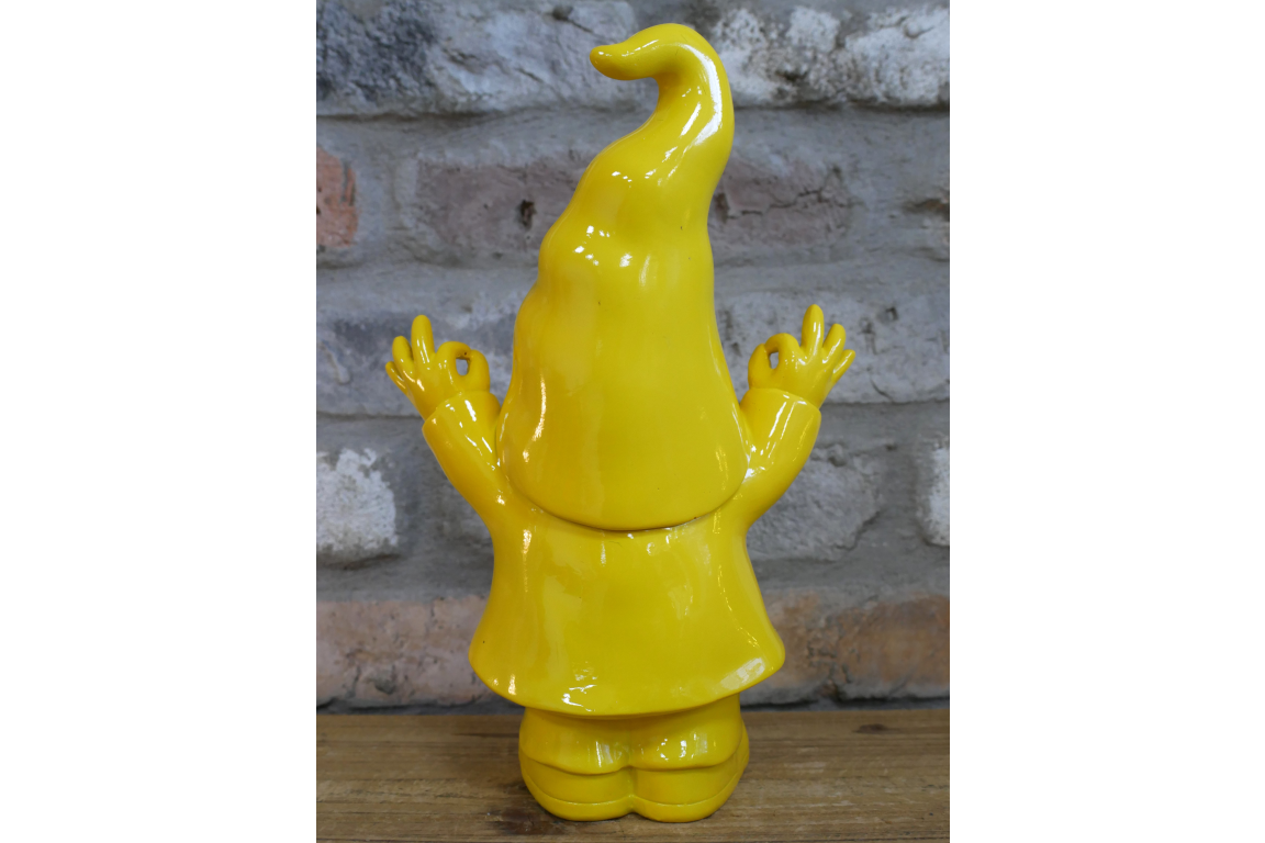 Bright Yellow Gnome Ornament with Raised Arms – 29cm