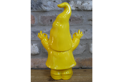 Bright Yellow Gnome Ornament with Raised Arms – 29cm