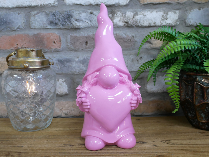 Glossy Pink Heart Gnome Ornament – 35cm