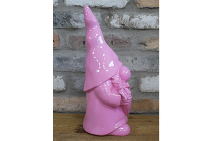 Glossy Pink Heart Gnome Ornament – 35cm