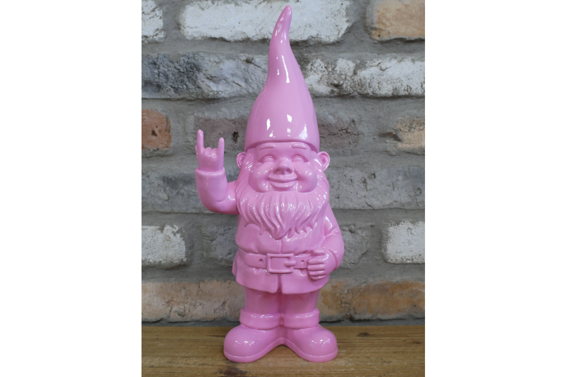 Glossy Pink Heart Gnome with hand signal Ornament – 35cm)