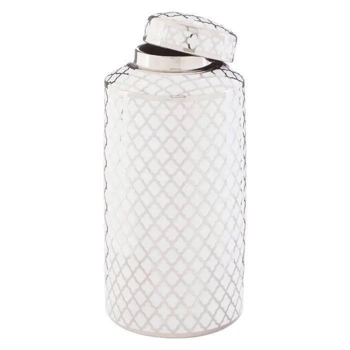 Renne large silver and white ceramic jar